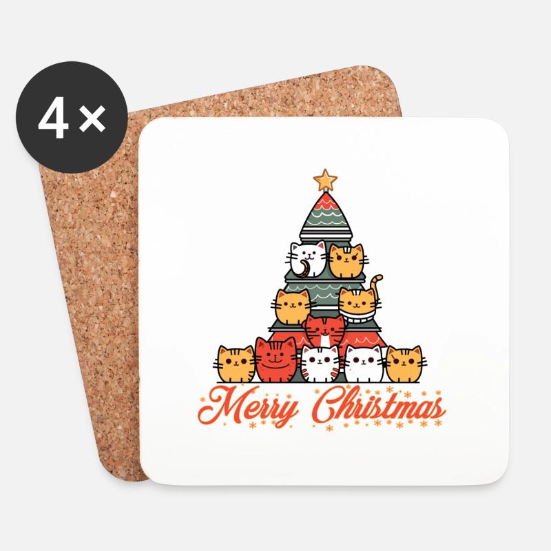Katzen Weihnachtsbaum - Untersetzer (4er-Set) - Weiß