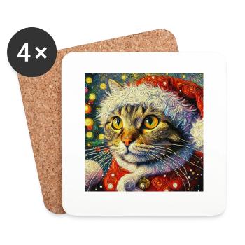 Getigerter Weihnachtsmann im Van-Gogh-Stil - Untersetzer (4er-Set) - Weiß - Vorne
