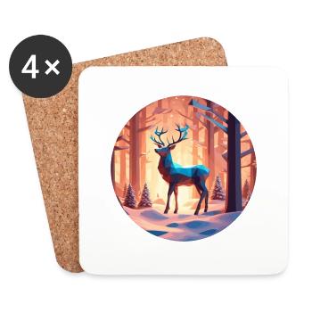 Rentier Low Poly Weihnachten - Untersetzer (4er-Set) - Weiß - Vorne