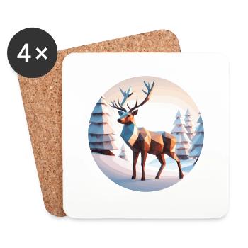 Reindeer Low Poly Christmas - Coasters (set of 4) - white - Front