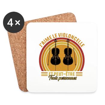 j'aime le violoncelle idée Cadeau violoncelliste - Dessous de verre (lot de 4) - blanc - Devant