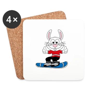 SCHNEEHASE - SNOWBOARD - TIERISCH GUT - Untersetzer (4er-Set) - Weiß - Vorne