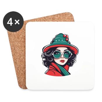 Girl Christmas Illustration - Coasters (set of 4) - white - Front