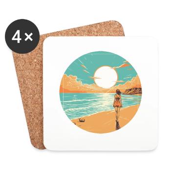 Frau am Strand mit Sonnenuntergang Urlaub - Untersetzer (4er-Set) - Weiß - Vorne