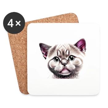 British Shorthair, Cat, Kitten, Cats, Cats, Tomcats, - Coasters (set of 4) - white - Front