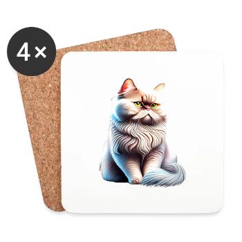 Chat persan, Tomcat, Chat domestique, Chat, Propriétaire de chat - Dessous de verre (lot de 4) - blanc - Devant