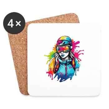 Snowboarder / Winter Sports / Piste / Snow / Alps - Coasters (set of 4) - white - Front