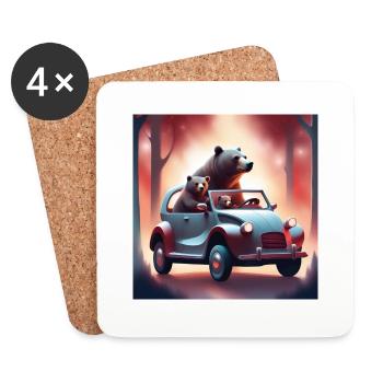 A Bear Family Road Trip (AI) - Coasters (set of 4) - white - Front