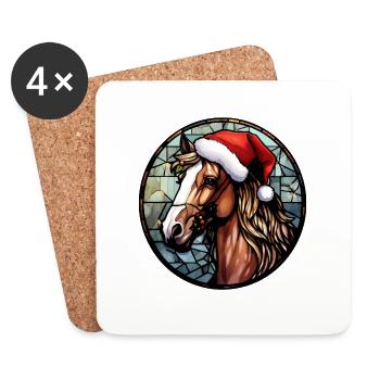 Pferd mit Weihnachtsmütze - Untersetzer (4er-Set) - Weiß - Vorne