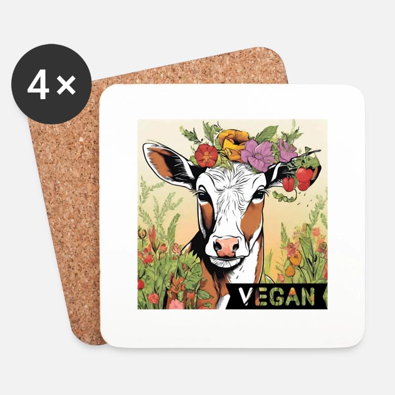 Vegan Cow - Untersetzer (4er-Set) - Weiß