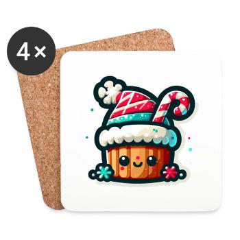 Cupcake au chapeau de Père Noël : une douce gâterie de Noël ! - Dessous de verre (lot de 4) - blanc - Devant
