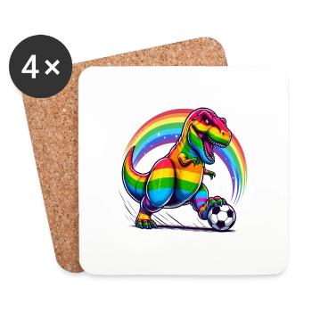 T-Rex de football arc-en-ciel - Dessous de verre (lot de 4) - blanc - Devant