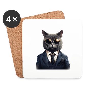 Katze in Anzug - Untersetzer (4er-Set) - Weiß - Vorne