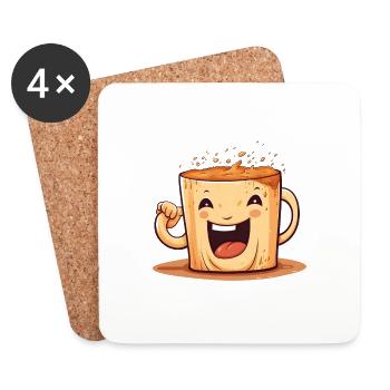 Coffee Mug with Face - For Coffee Lovers - Coasters (set of 4) - white - Front