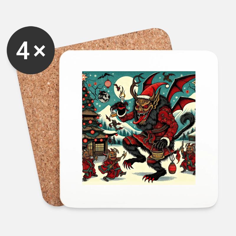 Krampus-Weihnachten - Untersetzer (4er-Set) - Weiß