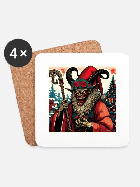Krampus-Weihnachtsmann - Untersetzer (4er-Set) - Weiß