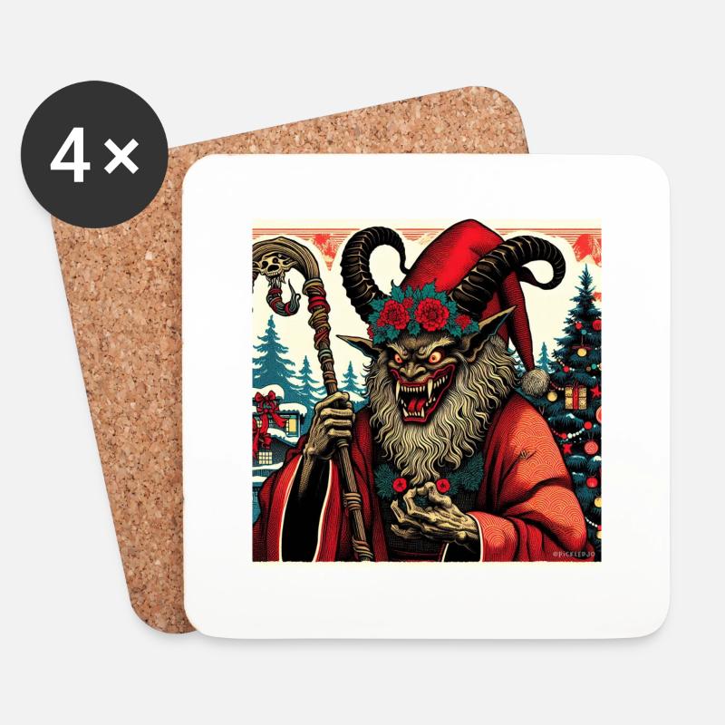 Krampus-Weihnachtsmann - Untersetzer (4er-Set) - Weiß