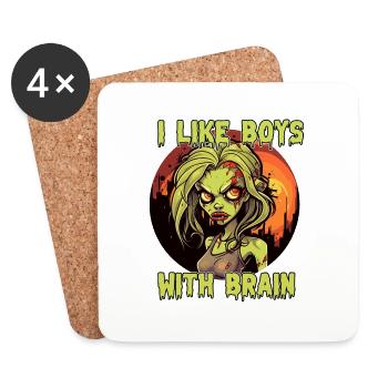 Zombie - I LIKE BOYS WITH BRAIN - Untersetzer (4er-Set) - Weiß - Vorne