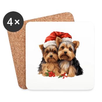 Merry Christmas Yorkshireterriers - Untersetzer (4er-Set) - Weiß - Vorne