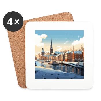 Verschneite Stadt Schnee Winter Wasser Hafen - Untersetzer (4er-Set) - Weiß - Vorne