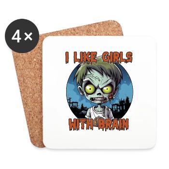 Zombie - I LIKE GIRLS WITH BRAIN - Untersetzer (4er-Set) - Weiß - Vorne