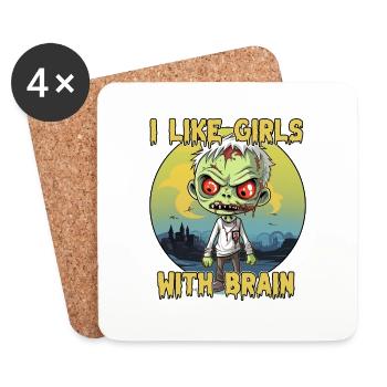 Zombie - I LIKE GIRLS WITH BRAIN - Untersetzer (4er-Set) - Weiß - Vorne