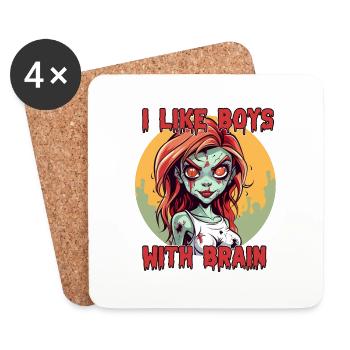 Zombie - I LIKE BOYS WITH BRAIN - Untersetzer (4er-Set) - Weiß - Vorne