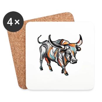 Stier / Bulle / Tier / Hörner / Stierkampf - Untersetzer (4er-Set) - Weiß - Vorne