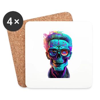 crâne coloré - Dessous de verre (lot de 4) - blanc - Devant