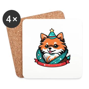 Zwergspitz Weihnachten Illustration - Untersetzer (4er-Set) - Weiß - Vorne