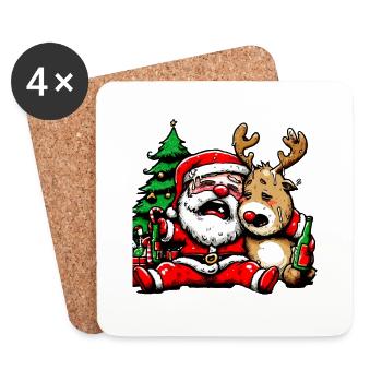 Betrunkener Weihnachtsmann Hohoho - Untersetzer (4er-Set) - Weiß - Vorne