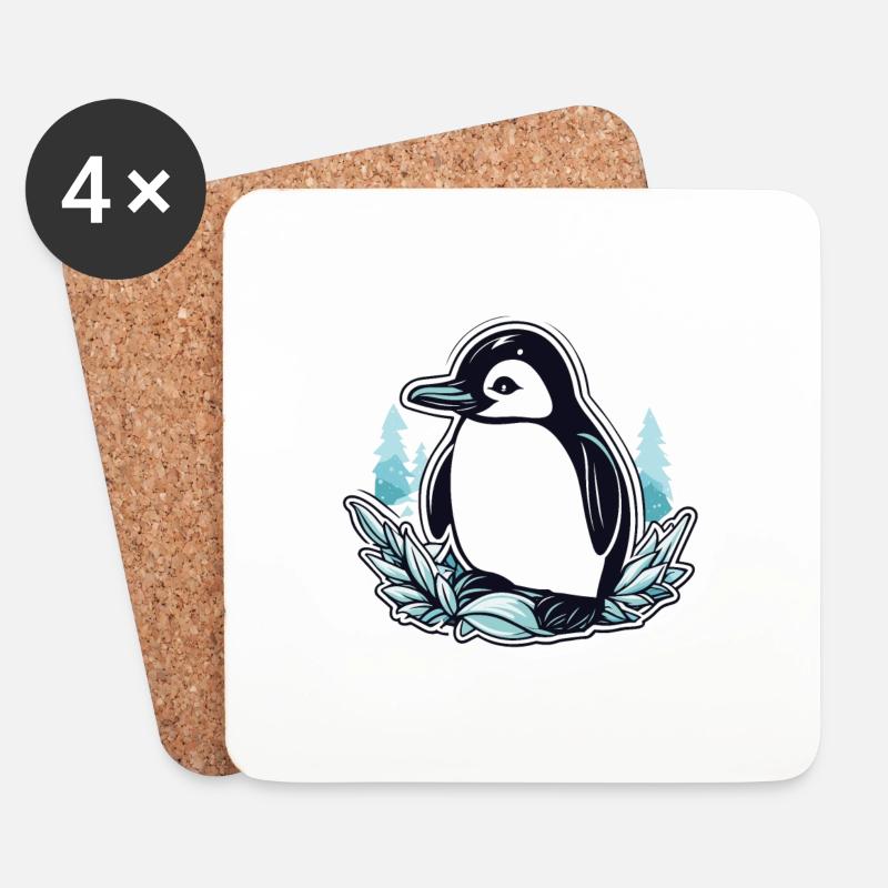Pinguin Weihnachten Illustration - Untersetzer (4er-Set) - Weiß