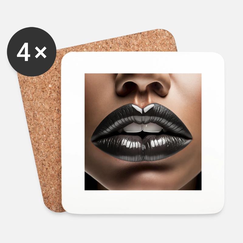 schöne weibliche lippen schwarze lippenstift comic-zeichnung - Untersetzer (4er-Set) - Weiß