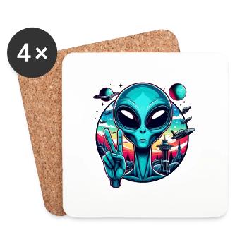 Playful Cartoon Alien: Extraterrestrial Charm - Coasters (set of 4) - white - Front
