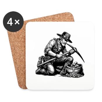 Gold Rush Black and White Portrait of a Gold Prospector - Coasters (set of 4) - white - Front