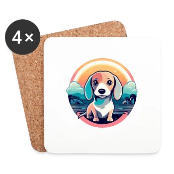 Dackel Hund Illustration - Untersetzer (4er-Set) - Weiß - Vorne