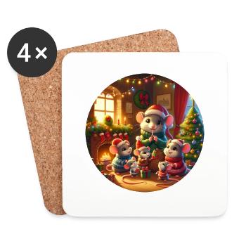 Weihnachten mit Mäusen - Untersetzer (4er-Set) - Weiß - Vorne