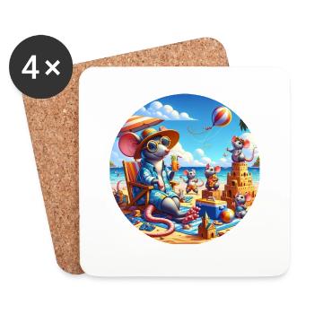 Rats sur la plage - Dessous de verre (lot de 4) - blanc - Devant