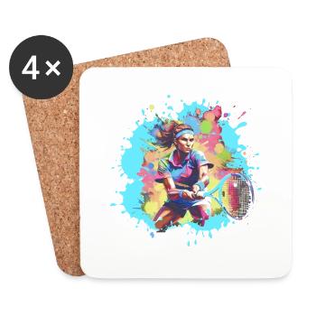 joueur de tennis, graffiti, coloré, peinture, tennis - Dessous de verre (lot de 4) - blanc - Devant