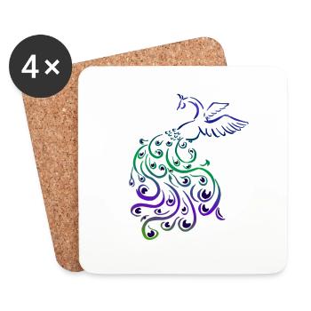 Peacock Tribal Rainbow Elegant Gift Bird Fun - Coasters (set of 4) - white - Front