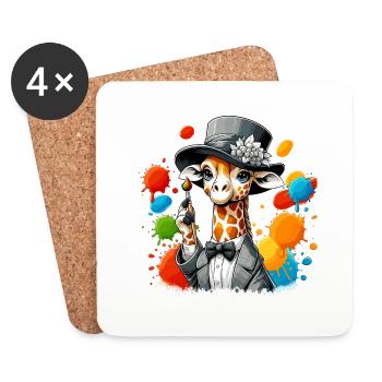 Girafe avec chapeau - Dessous de verre (lot de 4) - blanc - Devant