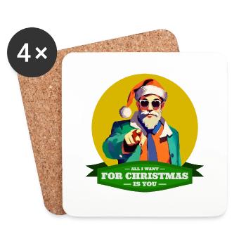 All I want for Christmas is You – Hipster Santa - Coasters (set of 4) - white - Front