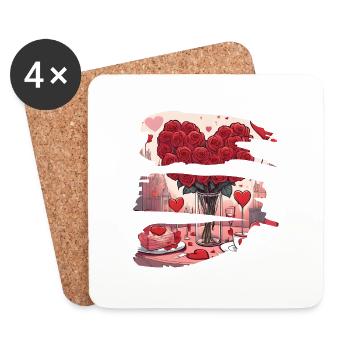 Romantic Dinner Red Love Hearts - Coasters (set of 4) - white - Front
