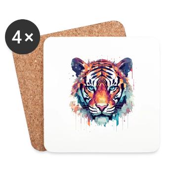 Tiger Animal Freedom World Wildlife Abstract - Coasters (set of 4) - white - Front
