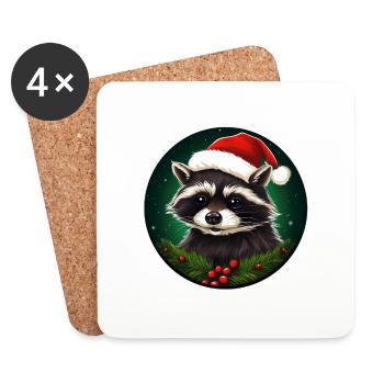 Mignon raton laveur père noël souhaite joyeux Noël - Dessous de verre (lot de 4) - blanc - Devant