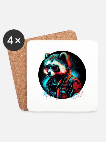 Cyber raccoon - Coasters (set of 4) - white