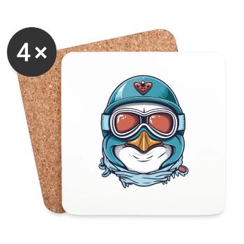 Pinguin Wintersport - Untersetzer (4er-Set) - Weiß - Vorne