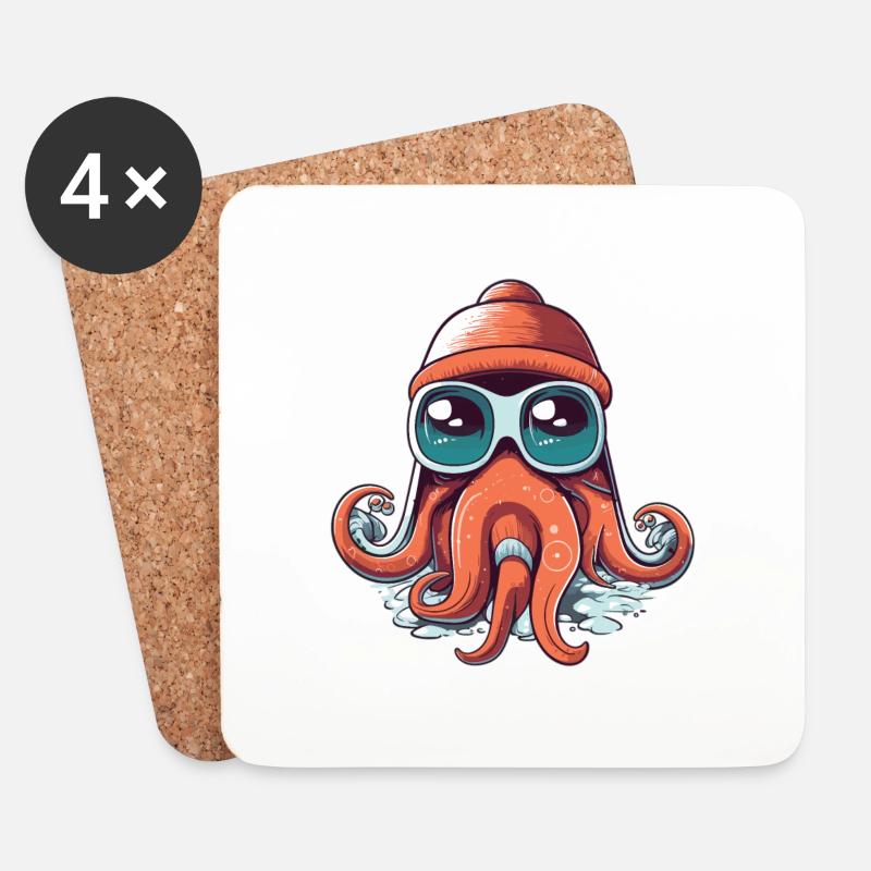 Octopus Wintersport - Untersetzer (4er-Set) - Weiß