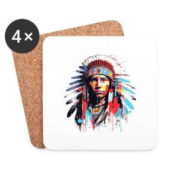 Amérindien amérindien Brave guerrier Inspiration - Dessous de verre (lot de 4) - blanc - Devant