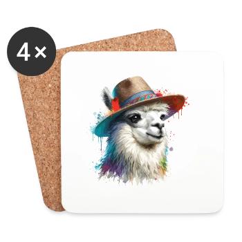 Lama avec chapeau - Dessous de verre (lot de 4) - blanc - Devant
